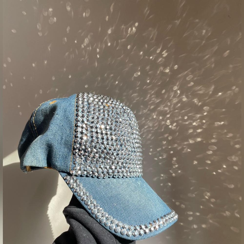 Denim Rhinestone Baseball Hat NWOT - Picture 5 of 9